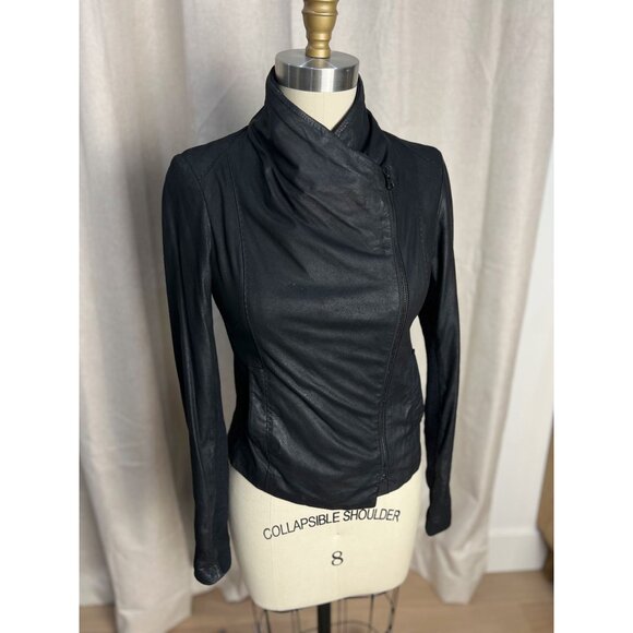 VINCE Lamb Leather Scuba Moto Jacket Sz XS Black Butter Soft - Picture 4 of 15